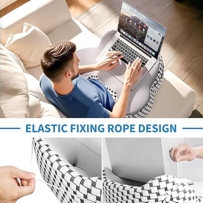 Laptop Pillow, Ergonomic Memory Foam Lap Desk Cushion Soft Reading Gaming Pillow for Lap with Knitting Side Pocket for Casual Living Reading, Working, Gaming, Writing in Bed Couch Floor