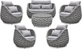 Erotr Rope Outdoor Patio Furniture Set: 6 Pieces Aluminum Porch Conversation Sofa Set - Modern Hand Woven Deck Couch Set Cushioned - No Assembly All Weather for 660lbs Yard Garden Lanai Hotel, Gray