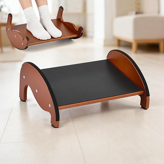 Ergonomic Wooden Under Desk Footrests with Rocking Feature, Non-Slip Design, Improves Posture, Circulation, and Comfort for Home & Office Use