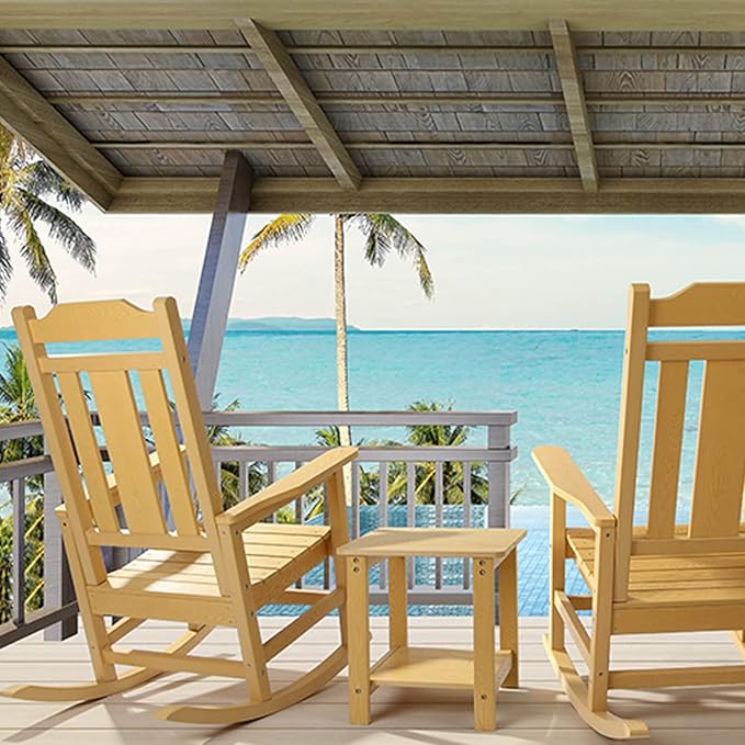 Rocking Chair, All-Weather Patio Deck Outdoor Indoor Chair, Fade-Resistant Porch Rocker Chairs, Durable Smooth Rocking, Comfortable Easy to Assemble, Low Maintain, Load Bearing 350 lbs (Yellow)