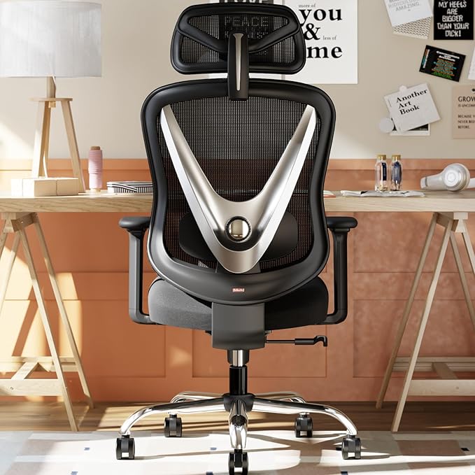 Ergonomic Mesh Office Chair - 3D Adjustable Lumbar Support & 3D Armrests, V-Shaped Back, Adjustable Desk Chair for Office & Home, Black