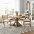 Farmhouse Rattan Dining Chairs Set of 4, Mid Century Modern Kitchen & Dining Room Chair, Rectangle Cane Upholstered Kitchen Chairs Side Chairs with Natural Wooden Legs, White Chenille