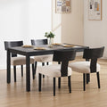 DM Furniture Farmhouse Dining Chairs Set of 4, Linen Fabric Upholstered Kitchen Chairs with Black Distressed Wooden Legs, Comfy Armless Side Chairs for Dining Room/Restaurant, Beige-Black Legs