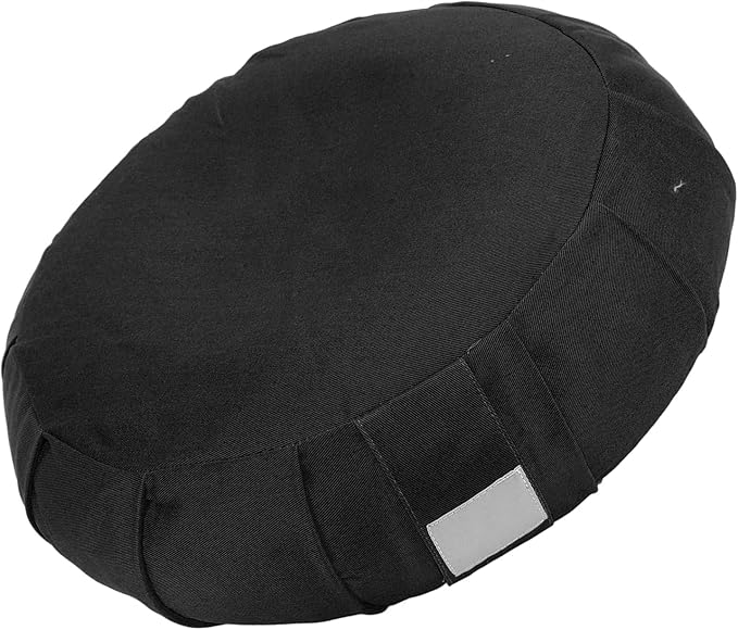 Ymiko Buckwheat Hull Meditation Pillow with Cotton Cover, Yoga Sitting Cushion for Floor Use, Kneeling Support with Carry Handle (Black)