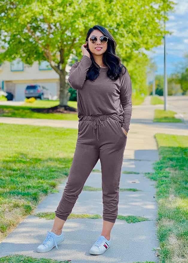 PRETTYGARDEN Women Fall 2 Piece Lounge Outfit Long Sleeve Tops High Waisted Jogger Pants Set Spring Travel Clothes Tracksuit