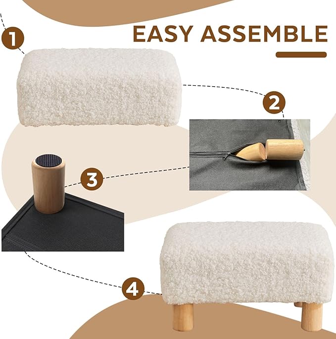 FIMIVIBI Small Foot Stool Ottoman, Sherpa Footstool Ottoman Foot Rest for Couch, Rectangle Footstools and Ottomans Small for Living Room, Entryway and Bedroom (White)