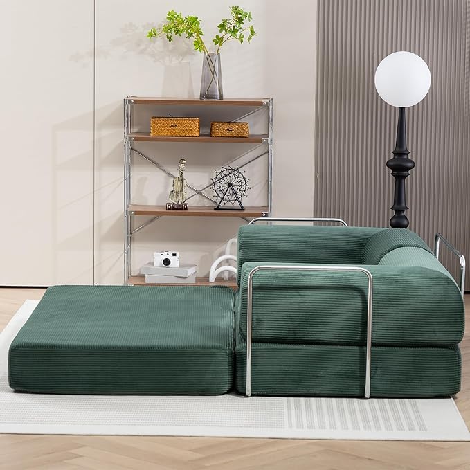Folding Sofa Bed,63''Cozy Floor Sofa Lounge Couch, 4-in-1 Convertible Sleeper with Memory Foam, Space-Saving Floor Couch for Living Room, Bedroom, Apartment (Green)