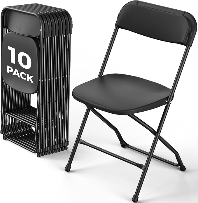 Plastic Folding Chair 10 Pack, Black Foldable Chairs with 350 lbs Capacity, Indoor Outdoor Heavy Duty Metal Folding Chairs, Portable Chairs for Home, Office, Party, Wedding,Patio