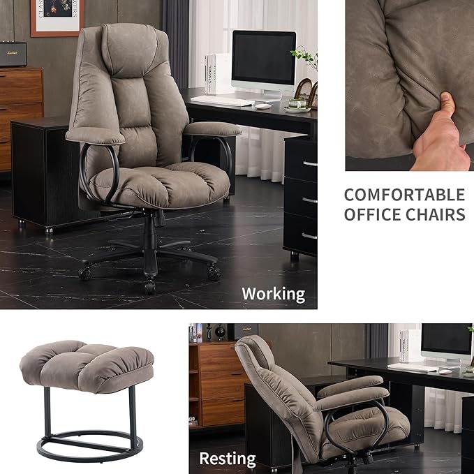 ATMILD Office Chair Big and Tall, High Back Ergonomic Office Chair with Padded Armrest, 400 lbs,PU Leather (Grey)
