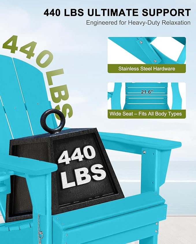 Folding Adirondack Chairs Set of 2- Plastic Adirondack Chairs with Cup Holder, Weather Resistant for Outdoor, Patio, Lawn, Garden, Backyard Deck, Fire Pit - Turquoise