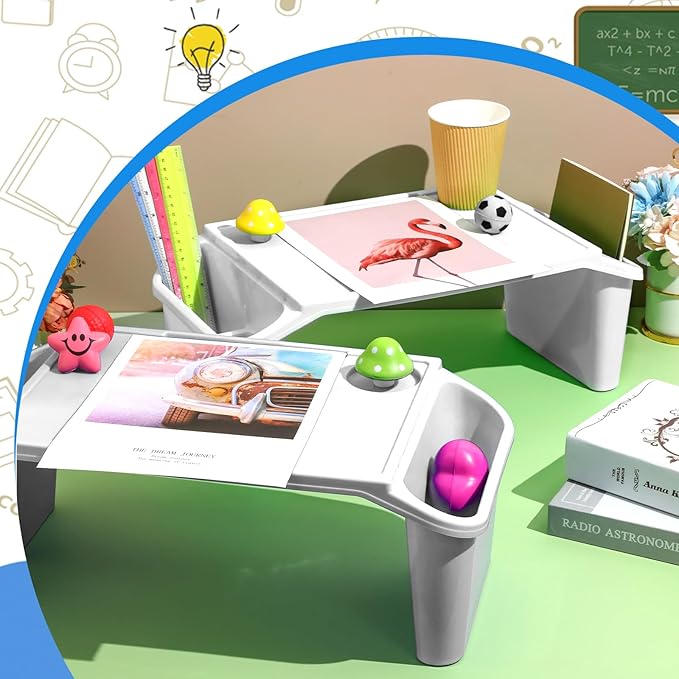 Kisston 12 Pcs Kids Lap Desk Bulk Tray Lap Table Bed Table Plastic Desk with Extra Storage Space Activities Children Portable for Kids Students Work Study School Classroom(White)