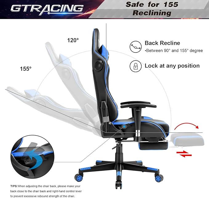 GTRACING Gaming Chair with Footrest Speakers Video Game Chair Bluetooth Music Heavy Duty Ergonomic Computer Office Desk Chair