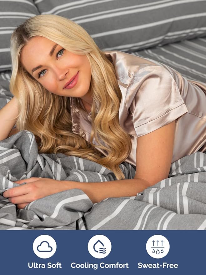 Extra Deep Pocket Split King Sheets - 5 Piece Breathable & Cooling Bed Sheets - Hotel Luxury Bed Sheet Set - Soft, Wrinkle Free & Comfy - Easily Fits Extra Deep Mattresses - Grey Striped Sheets Set