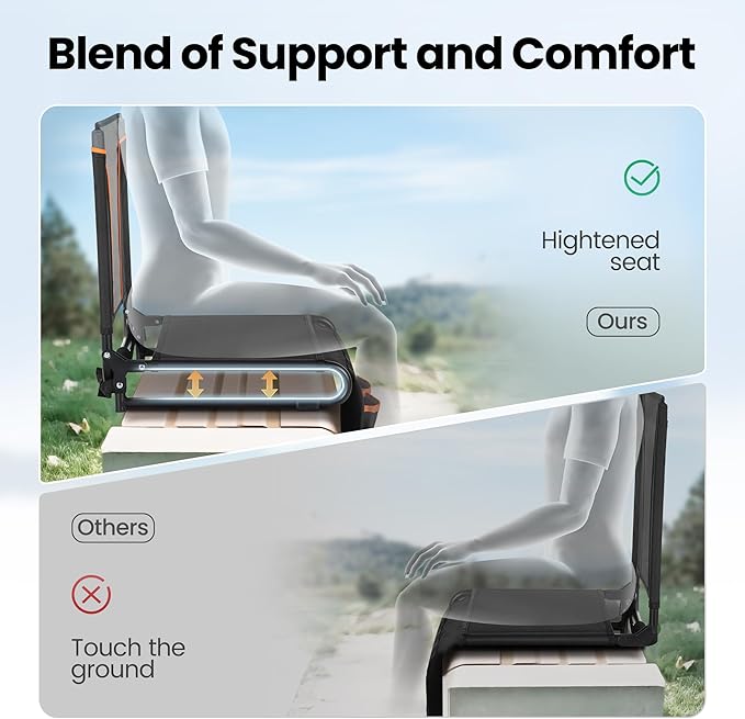 HIGH POINT SPORTS Folding Stadium Seat Bleacher Chair with Mesh Bag and Hide Hooks, 2 Pack Portable Stadium Chair with Back, Outdoor Comfort Chair, Black Grey