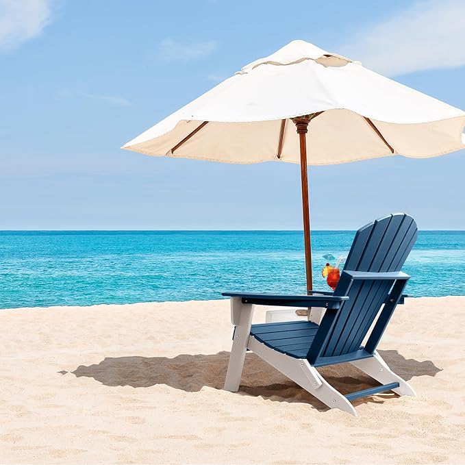 FUNBERRY Folding Adirondack Chair Set of 6, All Weather HDPE Fire Pit Chairs with Cup Holder for Outdoor