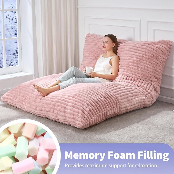 Hobestluk 3 in 1 Bean Bag Chair Giant Bean Bag Chairs Convertible Bean Bag Floor Cushion with Machine Washable Cover, Beanbag Chairs for Adult (Pink)