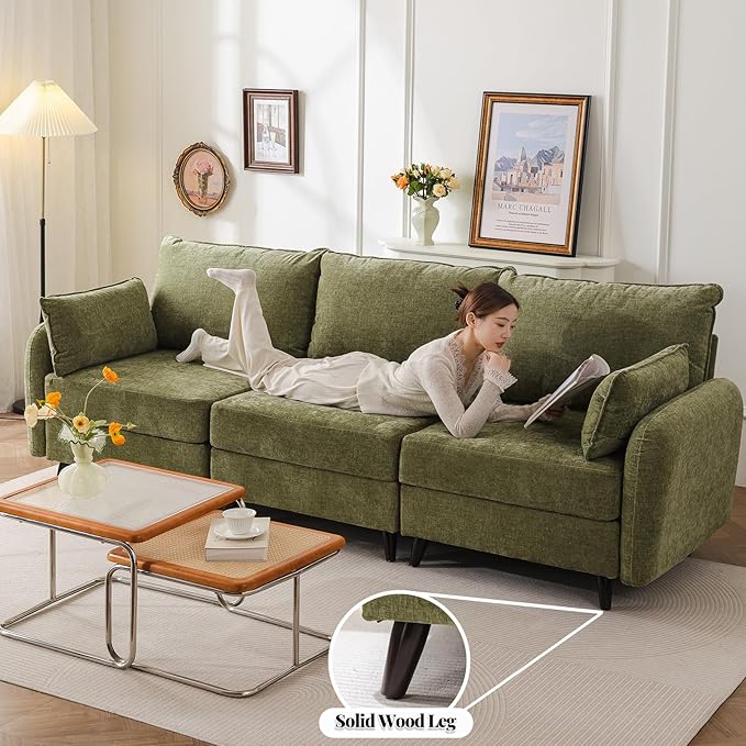 Rexulqo 135'' Modular Sectional Sofa with Storage Seat,Oversized U Shaped Couch with Ottoman,7 Seater Couches for Living Room,Bedroom,Velet,Green