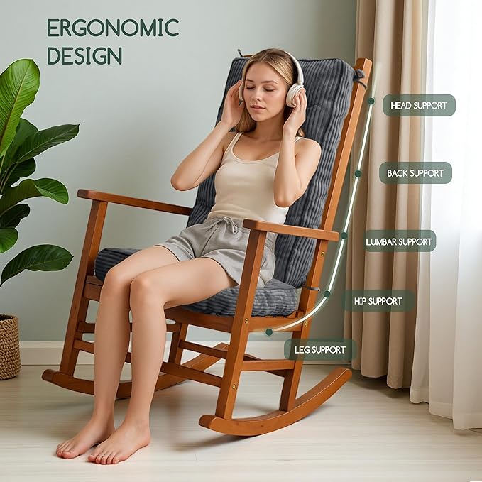 HIGOGOGO Rocking Chair Cushions with Corduroy Cover (Without Chair), 46 x 18 Inch Supportive Cushion, Overstuffed Chair Cushion,Dark Grey