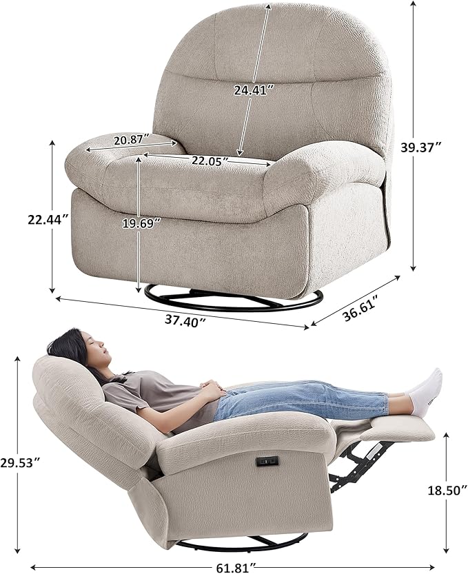 VANOMi Power Recliner Chair with Charging, 270° Swivel Glider Rocker, Electric Nursery Recliner for Living Room, Bedroom, and Office, Camel, Set of 2