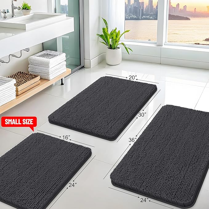 Arotive Bathroom Rugs 59x24, Extra Soft Absorbent Shaggy Chenille Bath Rugs, Machine Washable Rubber Backing Non-Slip Bath Mats for Bathroom Floor Tub and Shower, Home Decor Accessories, Dark Grey