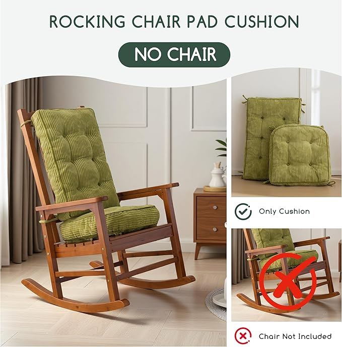 HIGOGOGO Rocking Chair Cushion with Corduroy Cover (Without Chair), 46 x 18 Inch Supportive Cushion, Overstuffed Chair Cushion,Green