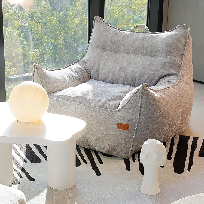 Giant Bean Bag Chair, Beanbag Chairs for Adults, Teens & Kids, Comfy Sofa Chair with Handle & Filling for Living Room, Reading & Gaming, Non-Slip(Light Grey-XL)