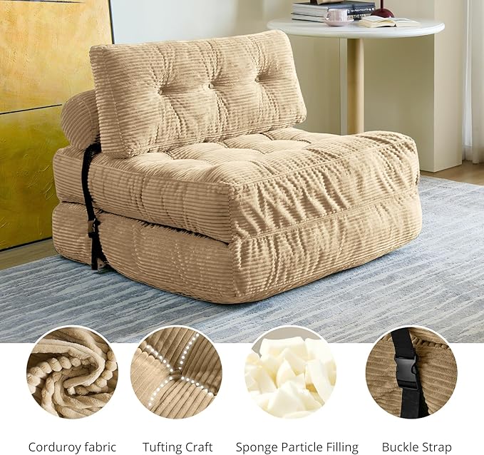 Convertible Sofa Bed & Couch Bed - Oversized Adult Sleeper Chair & Bean Bag Chair, Foldable Floor Bed with Backrest, Comfortable Lazy Sofa for Bedroom, Living Room & Dorm