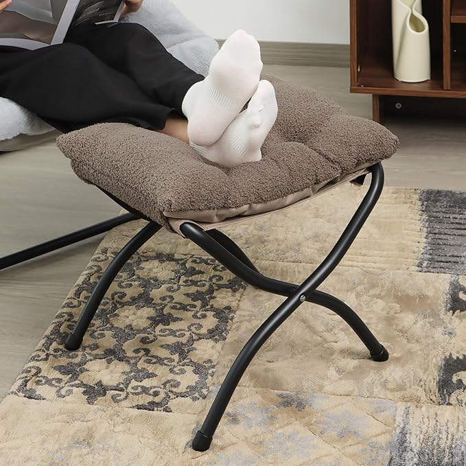 Mordchil HF 15"(H) Folding Ottoman, Foldable Footrest Stool, Portable Small Foot Stool for Couch, Collapsible Foot Rest Ottoman for Sofa, Padded Ottomans for Home, Living Room, Bedroom, Light Brown