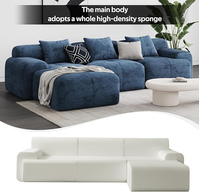 Aosaifen Modern L-Shaped Modular Sectional Sofa for Living Room，Oversized 3-Seater Couch with Deep Seat and Movable Ottoman – No Assembly,Comfortable Corduroy Fabric Boneless Sofa
