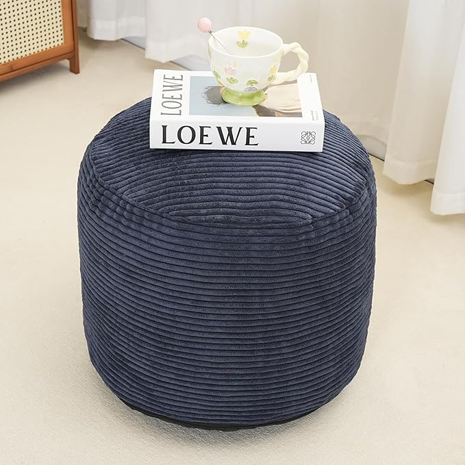 Yueyocici Pouf Ottoman Stuffed Round Modern Foam Filled Foot Rest Poufs for Living Room Chair Decorative 20 X 15 Inches Fluffy Pouf Foot Stool Storage Ottoman, Navy Blue