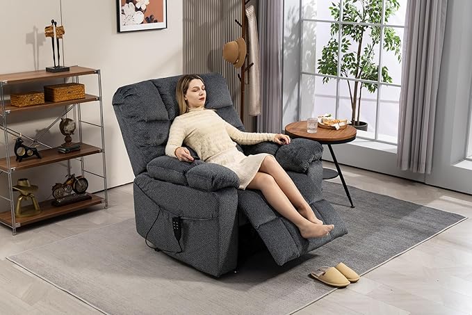 Triple Motor Zero Gravity Power Lift Recliner Chair for Elderly, Extra Wide Lay Flat Recliner with Lifts Vertically, Legs Elevated Above The Heart, Heat Massage, Arm Storage & Cup Holders