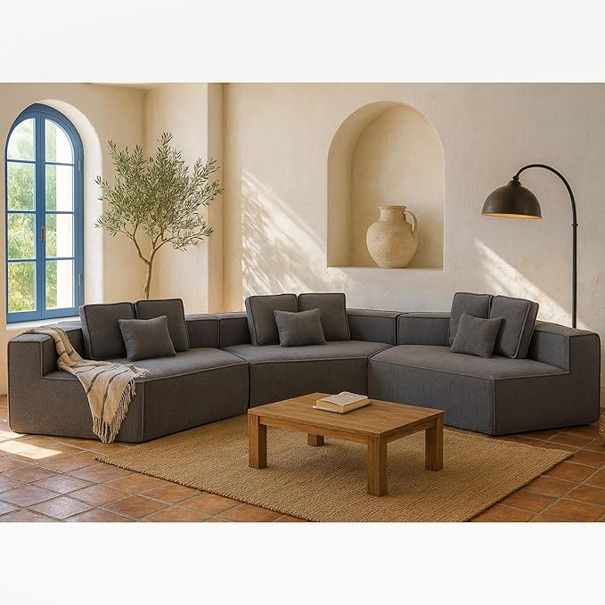 EPOFIT 181" Extra Large Modular Sectional Sofa, 3-Piece Couch with Teddy Fleece, Full-Foam Cushions and 9 Pillows, High-Density Foam Padding, All-Compressed Design – Blue Gray