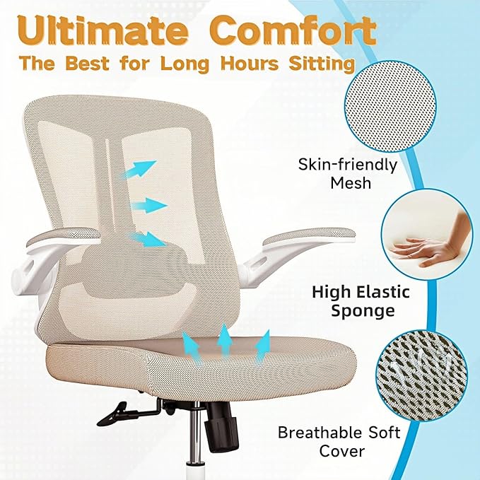 Ergonomic Office Chair - 400LB Comfy Desk Chairs with Lumbar Back Support, Mesh Computer Chairs with Wheels and Arms for Home Office, Study (Khaki-Without Headrest)