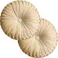 Teieas 2 Pcs Round Throw Pillows Decorative Pumpkin Velvet Boho Pleated Bed Pillows Back Support for Couch Chair Dorm Car 14.96'' (Apricot)