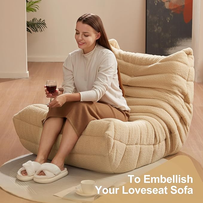 Bean Bag Chairs for Adults Giant Bean Bag Chair Memory Foam BeanBag Chair Bean Bag Sofa with Filler Faux Fur Fireside Beanbags Lazy Sofa for Living Room Bedroom Office (Khaki Teddy, Single)