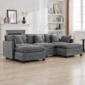 111'' Sectional Cloud Deep Seat Couch, Oversized Chenille U Shaped Sectional Sofa for Living Room Set, Comfy Upholstered Modular 3-Seats Sectional Sofa Couch with 2 Movable Ottoman, Grey