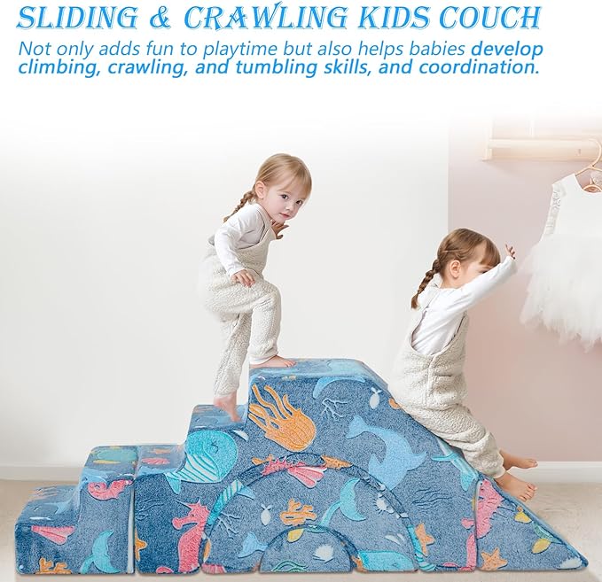 MeMoreCool Foam Climbing Toddler Couch – Modular Sofa with Slide & Stairs | Convertible Playroom Couch | Crawling & Climbing Soft Furniture | Washable Cover | Gift for Kids