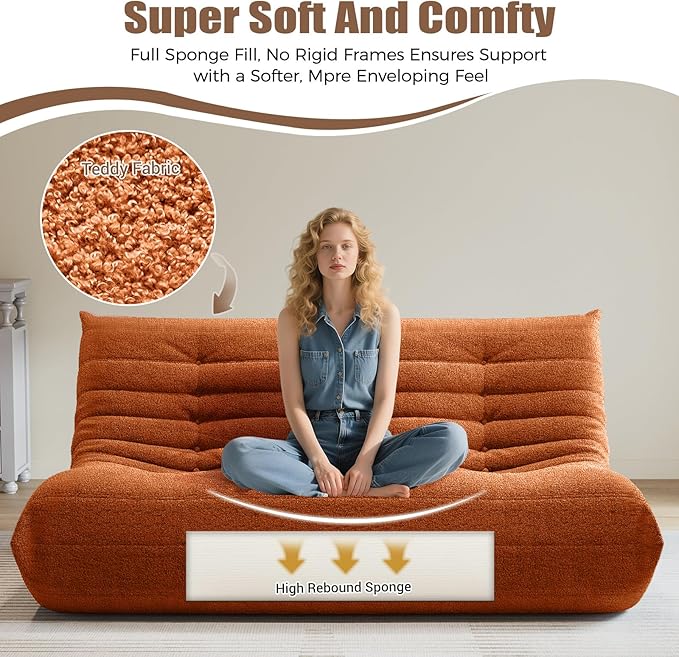 Selyteramy 3 Seat Oversized Bean Bag Chairs for Adults, Memory Foam Fireside Beanbag Couch, Comfy Bean Bag Lounger Lazy Sofa for Living Room, Bedroom, Playroom, Orange