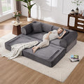 Tbfit 79'' Folding Boneless Couch, Oversized Corduroy Convertible Sofa Bed, Futon Mattress Sleeper Sofa, Comfy Foldable Upholstered Floor Couches for Living Room, Gray