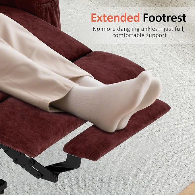 MCombo Small Power Lift Recliner Chair Sofa with Massage and Heat for Petite Elderly, 3 Positions, Cup Holders, and USB Ports, Extended Footrest, Fabric 7141 (Sangria)