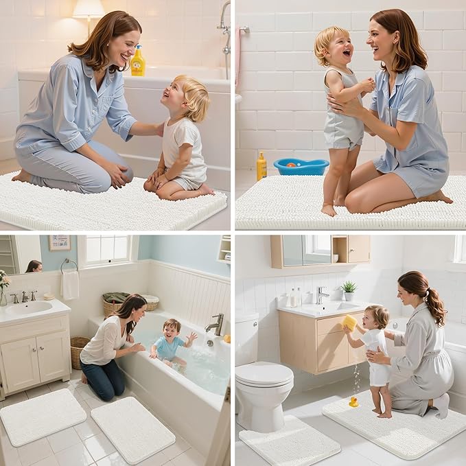 Arotive Bathroom Rugs 30x20, Extra Soft Absorbent Shaggy Chenille Bath Rugs, Machine Washable Rubber Backing Non-Slip Bath Mats for Bathroom Floor Tub and Shower, Home Decor Accessories, Ivory