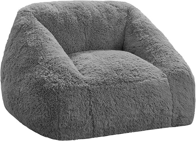 Hobestluk Bean Bag Chairs for Adults Giant Bean Bag Chair with Memory Foam Filling, Adult Beanbag for Bedroom, Living Room (Grey Plush)