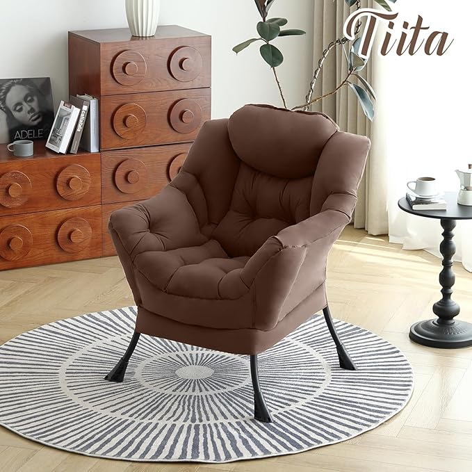 Tiita Lazy Chair, Modern Large Accent Lounge Armchair, Comfy Leisure Sofa Reading Chair for Bedroom, Living Room, Dorm Rooms, Garden and Courtyard, Brown