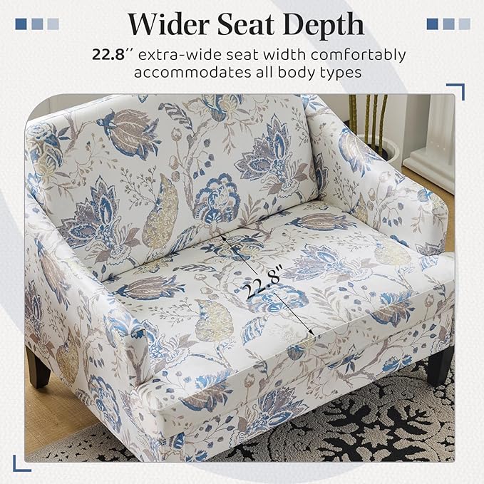 Bezseller Oversized Accent Chair, 33.5'' Wide Seat Comfy Armchair with 2 Pillows, Upholstered Big Reading Chair, Modern Single Sofa Chair for Living Room Bedroom Apartment Office, Blue Floral