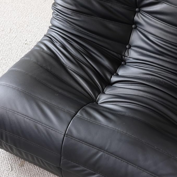 Comfy Lazy Floor Sofa Couch,Soft Armless Chair,Faux Leather Lounge Chair,Corner Relax Sofa Couch for Living Room Bedroom,Salon Office,Adults(Black+2P+ Ottoman)