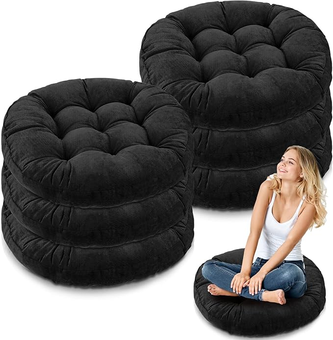 Jerify Floor Pillow Cushions 22 x 22 Inch Round Square Large Meditation Floor Pillow for Classroom Adult Meditation Picnic Party Cushion for Seating Gift Christmas(Round,Black,6 Pcs)