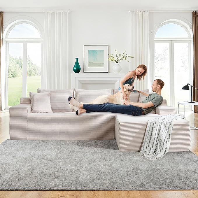105" Cloud Modular Sectional Couch with L-Shape Chaise, Upholstered Corduroy Couches for Living Room, No Assembly Required Deep Seat Boneless Sofa