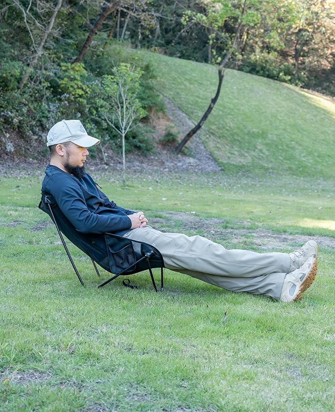 iClimb Low Ultralight Compact Camping Folding Chair with Side Pocket and Carry Bag (Black Mesh)