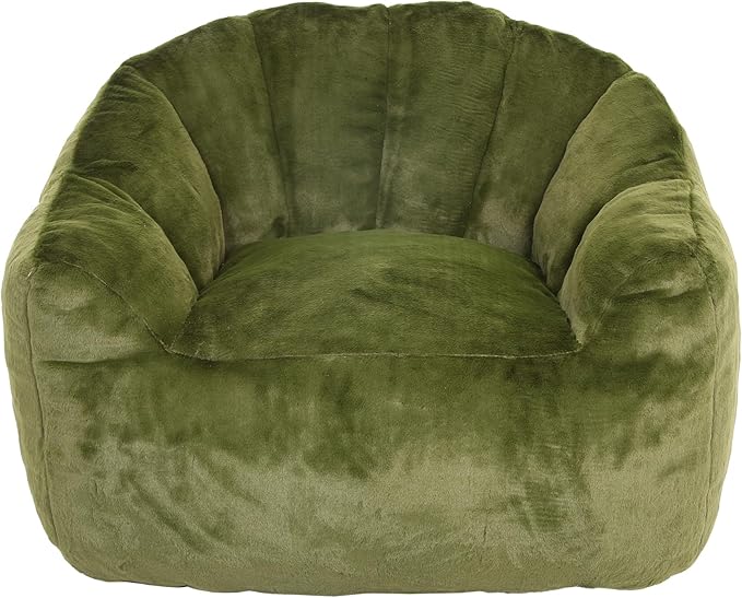 Setawix Giant Bean Bag Chair with Filler, Comfy Faux Fur Bean Bag Chairs for Adults and Kids, Lazy BeanBag Sofa Stuffed Floor Sofa with Memory Foam for Bedroom Apartment Living Room,Green