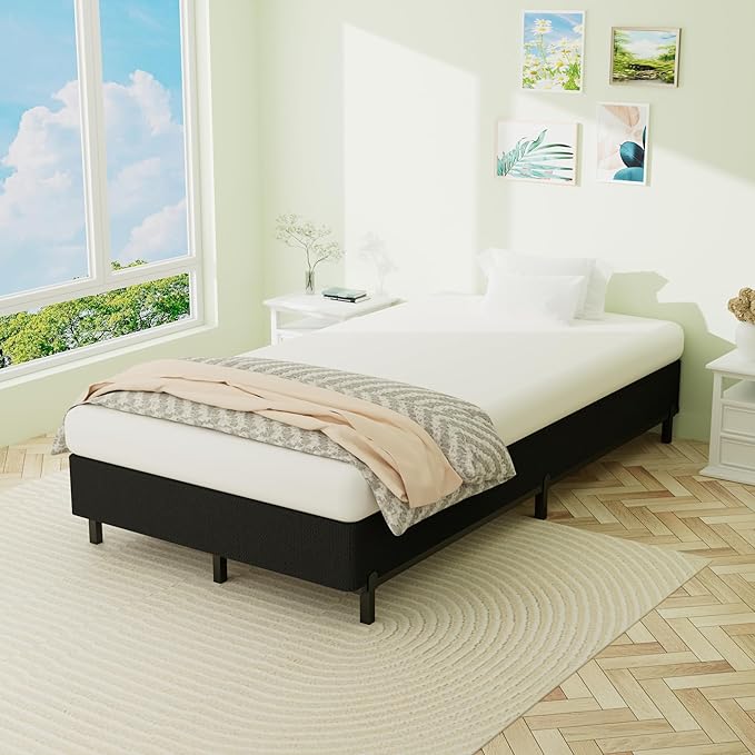 Superay Twin Box Spring, 5 inch Box Spring for Twin Bed, Heavy Duty Metal Bed Frame with Fabric Cover, 3000lbs Max Weight Capacity Bed Base Mattress Foundation, Easy Assembly, Noise Free, Black